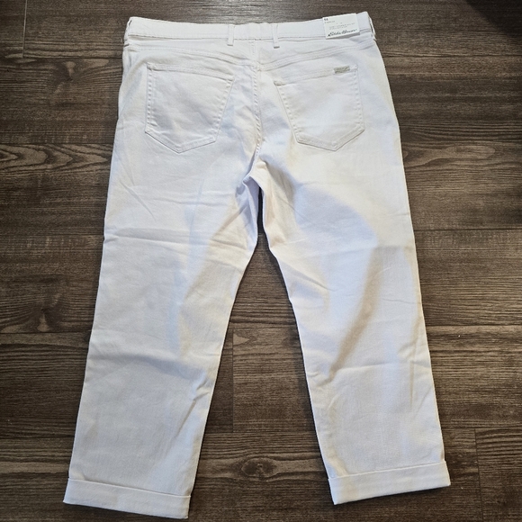 EDDIE BAUER Jeans Women 14 White Boyfriend Denim Cropped Mid Rise Relaxed Picnic - Picture 2 of 9